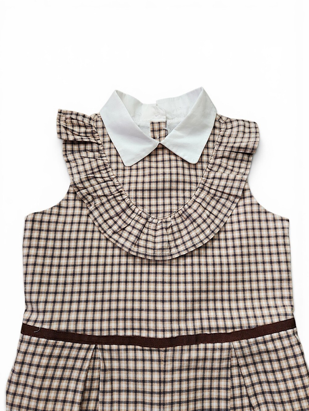 Janie and Jack Little Girls Size 5 Brown Houndstooth Jumpsuit Peter Pan Collar - Picture 4 of 15